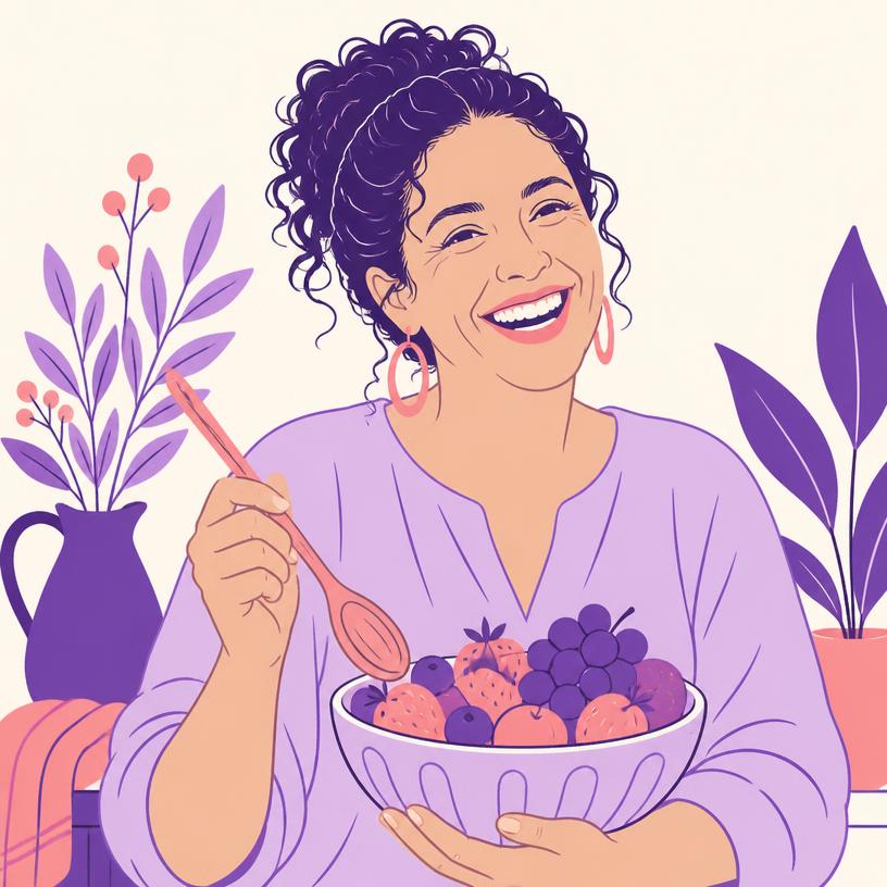 Illustrated portrait of Amber, weight-inclusive licensed nutritionist